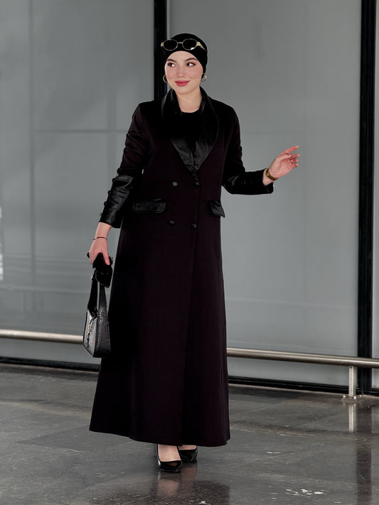 Blazer-abaya avec touches de cuir