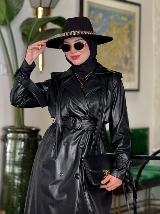 Belleza modeste trench longue en cuir