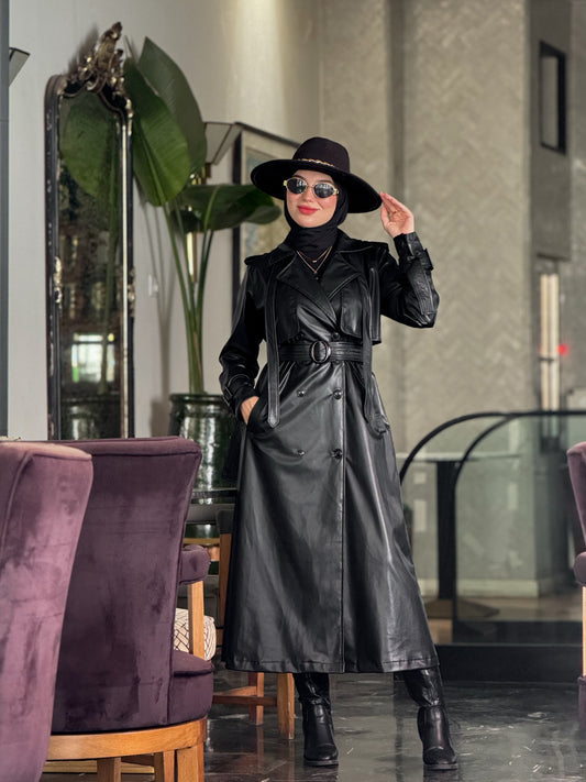 Belleza modeste trench longue en cuir