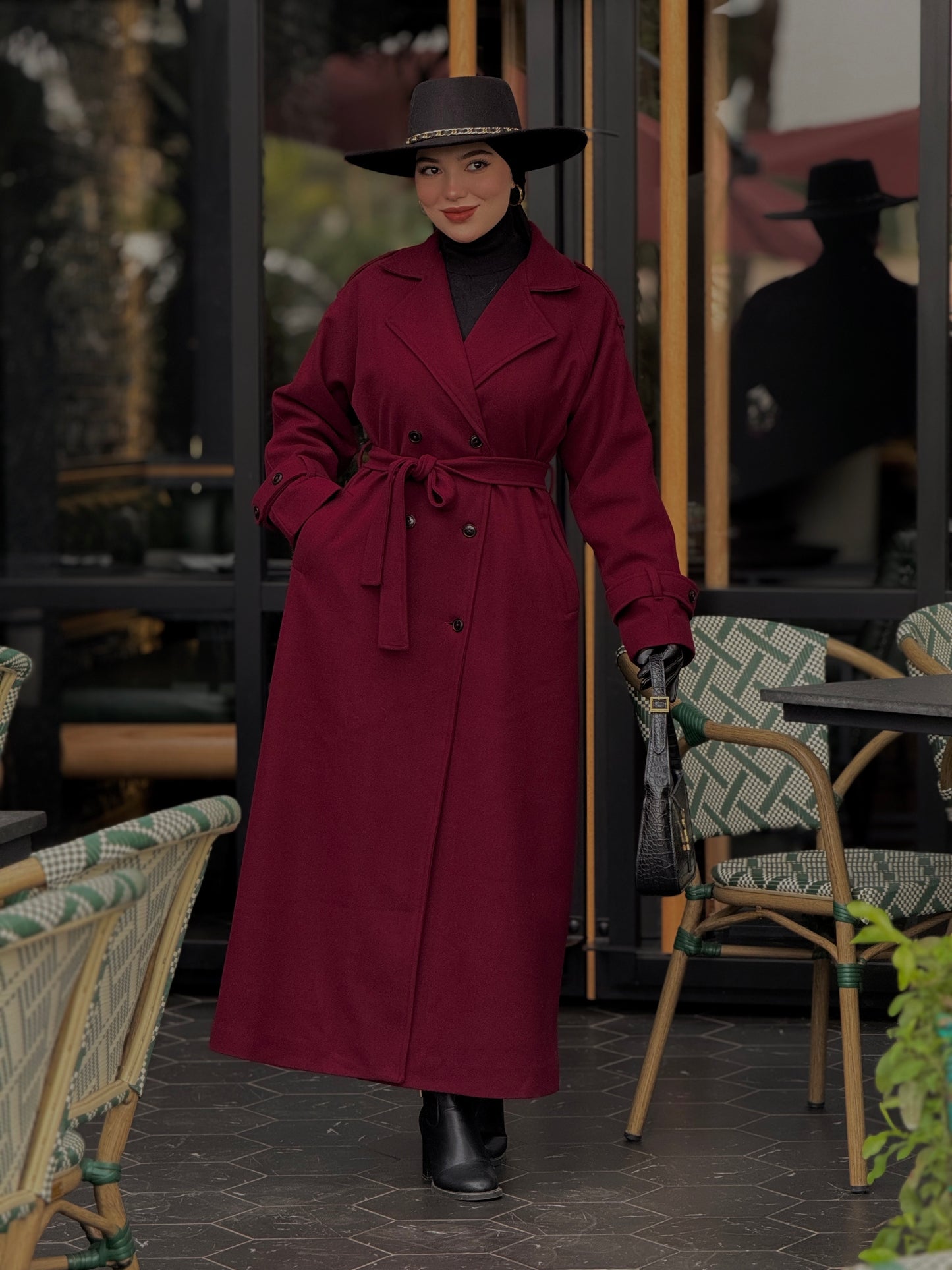 Baline - manteau bordeau en vrai cachemire avec doubleur