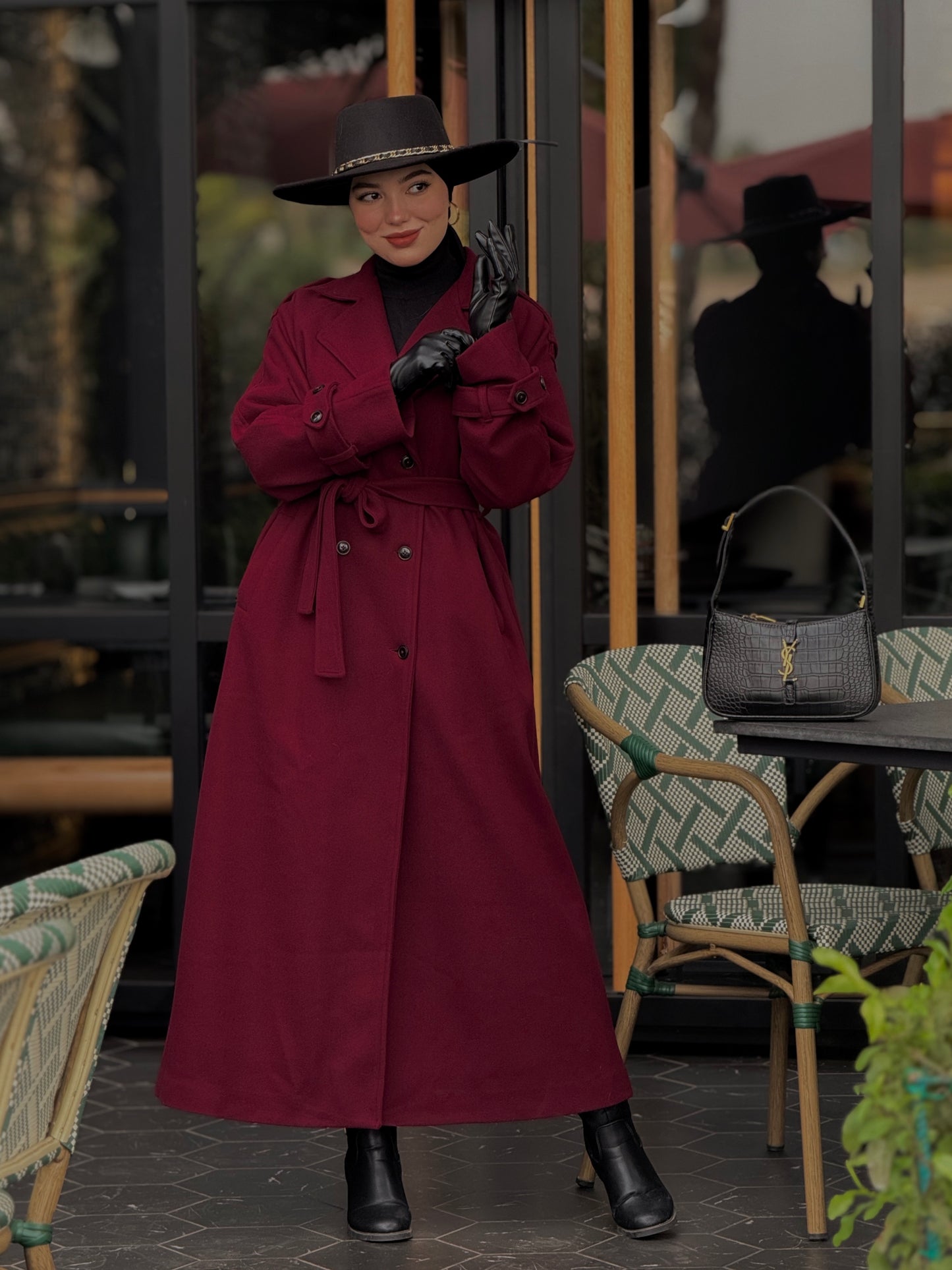 Baline - manteau bordeau en vrai cachemire avec doubleur