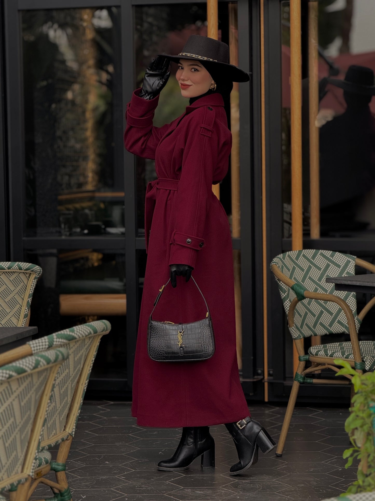 Baline - manteau bordeau en vrai cachemire avec doubleur