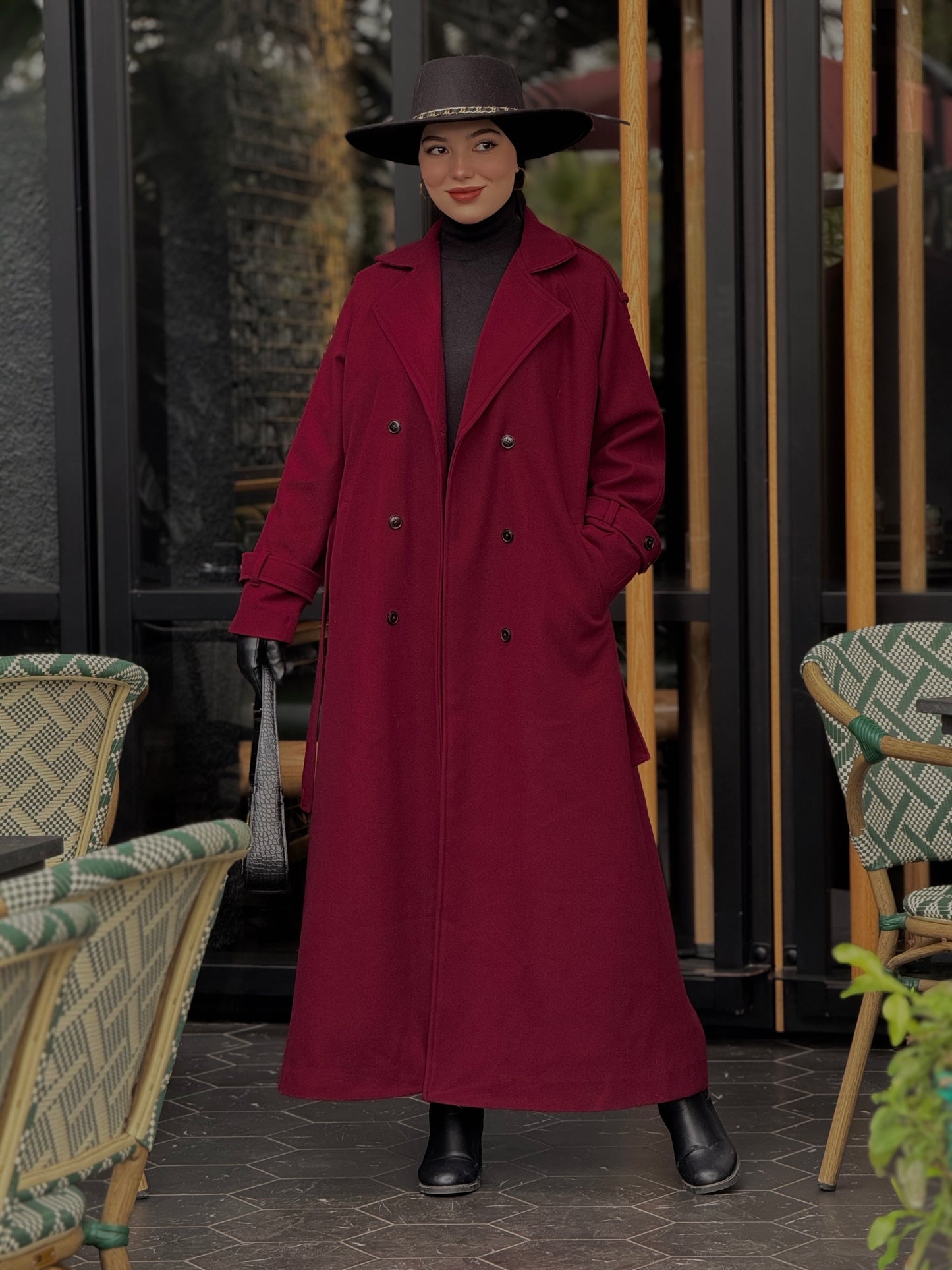 Baline - manteau bordeau en vrai cachemire avec doubleur