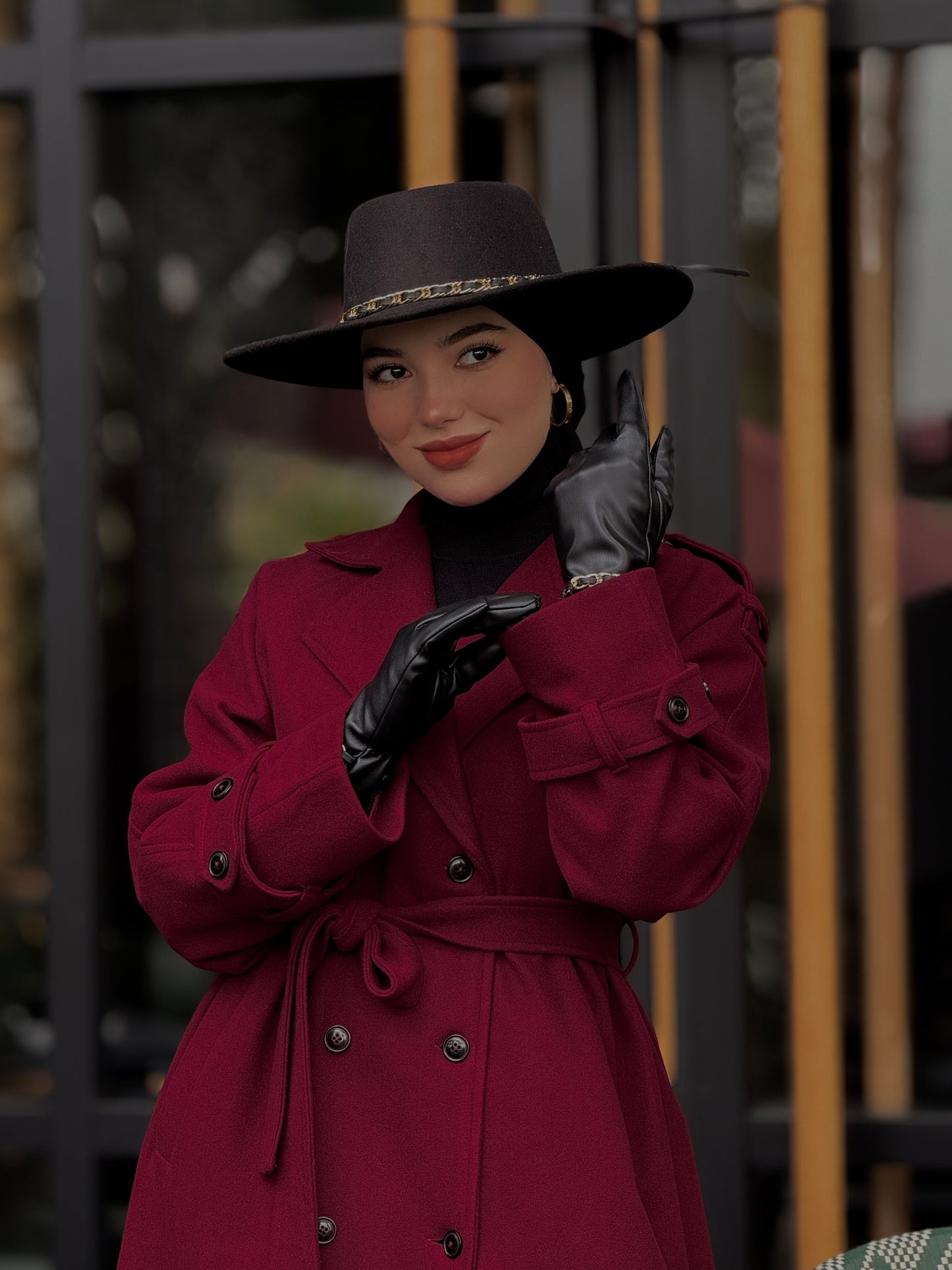 Baline - manteau bordeau en vrai cachemire avec doubleur