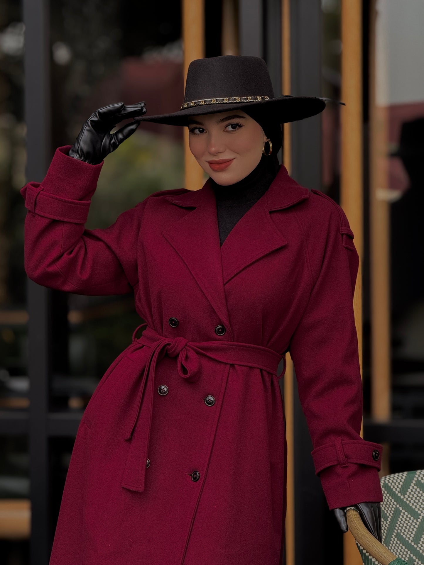 Baline - manteau bordeau en vrai cachemire avec doubleur