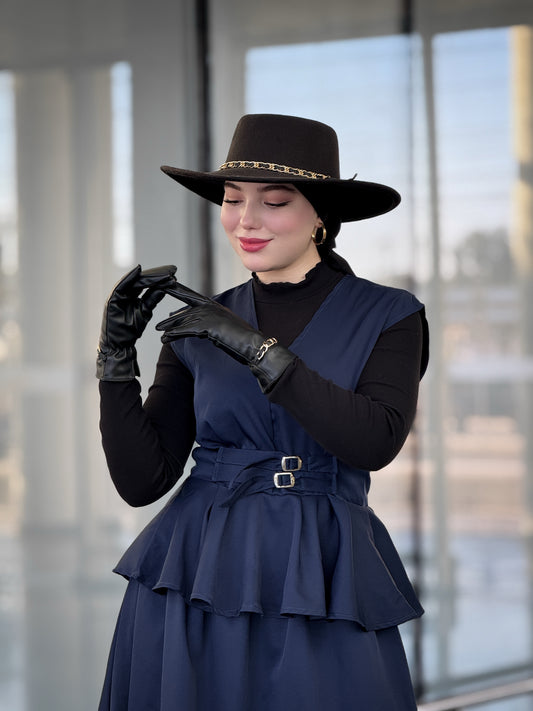 Ensemble jupe+Gilet longue Bleu nuit