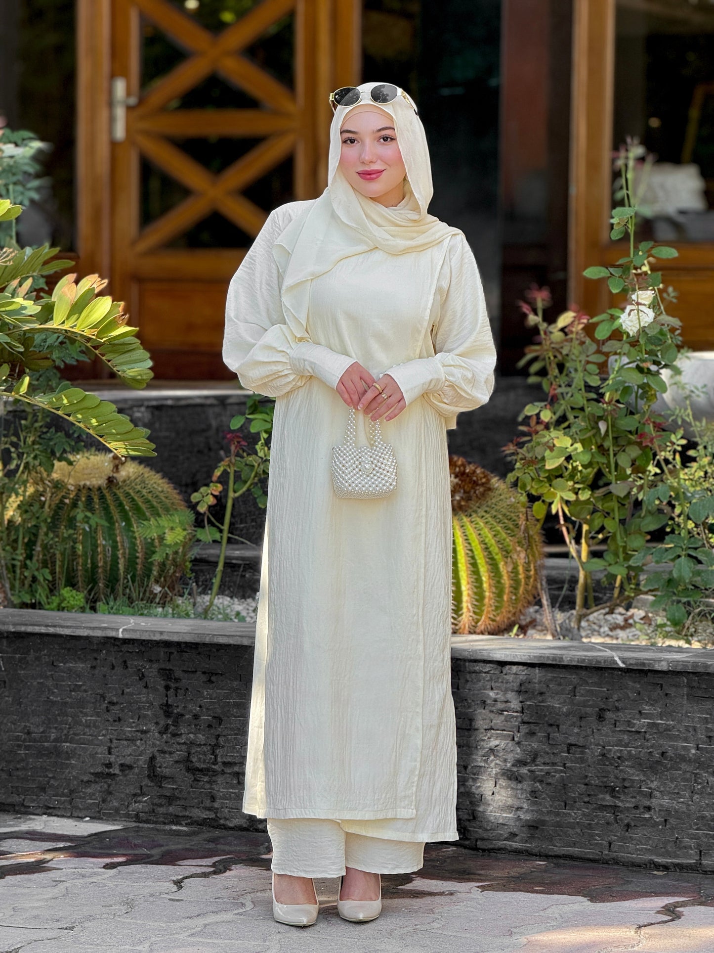 Longue robe + pantalon large féminine ensemble