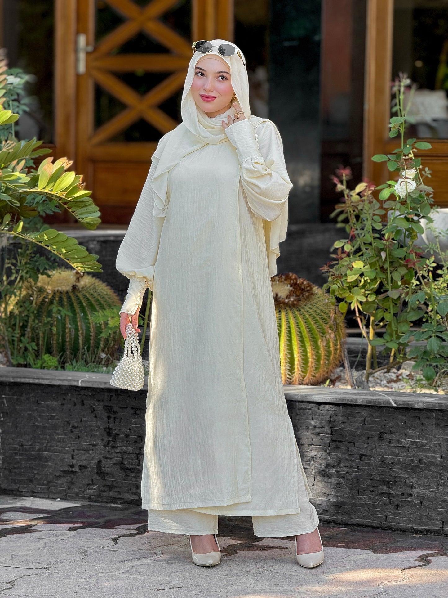 Longue robe + pantalon large féminine ensemble