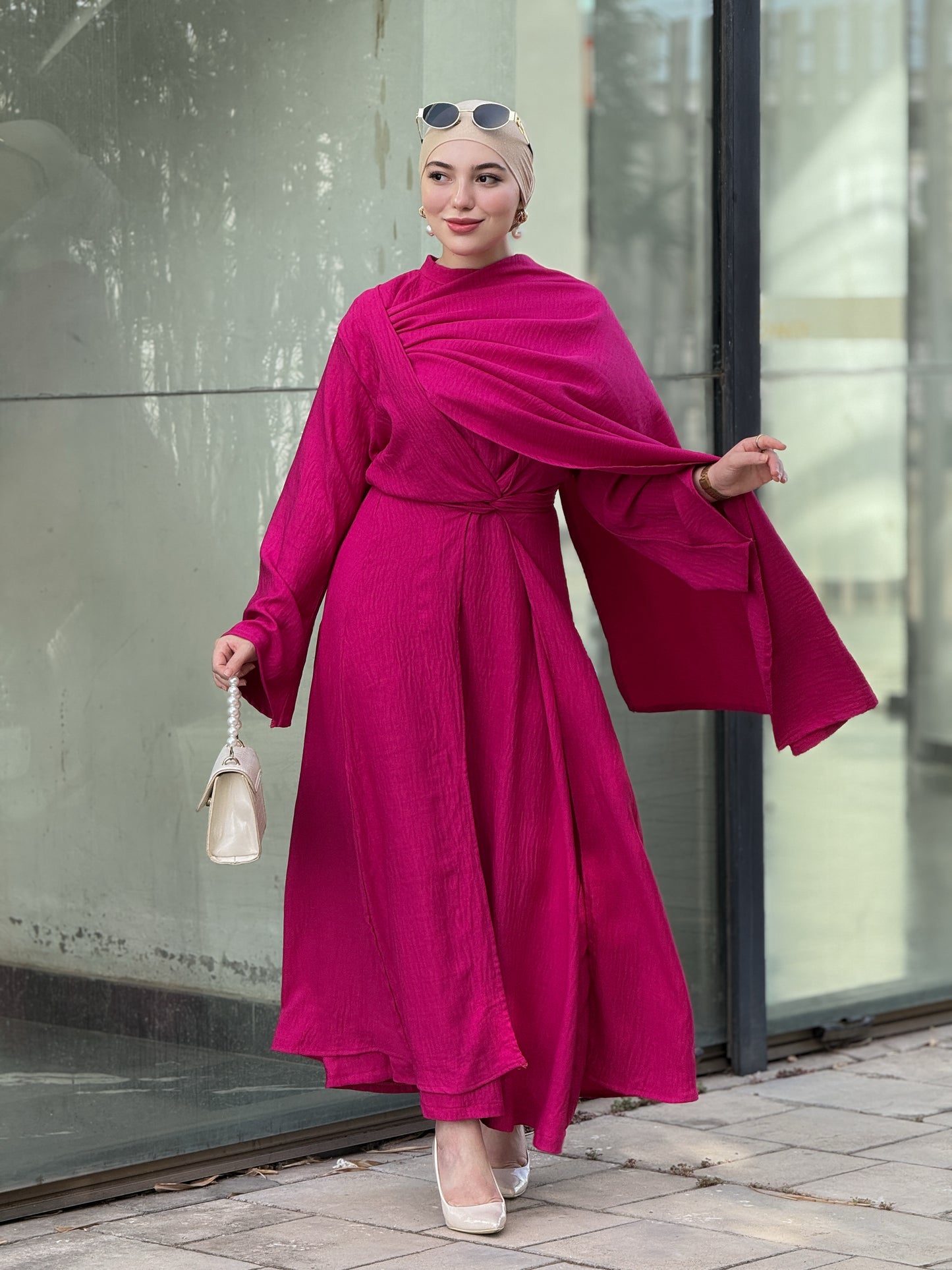 Robe féminine en 3pcs robe & sous robe & châle