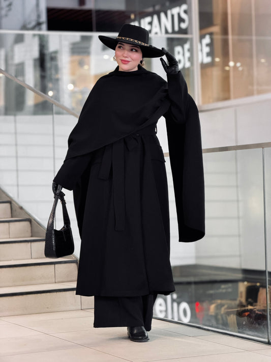 Aurore noire manteau & châle en cachemire