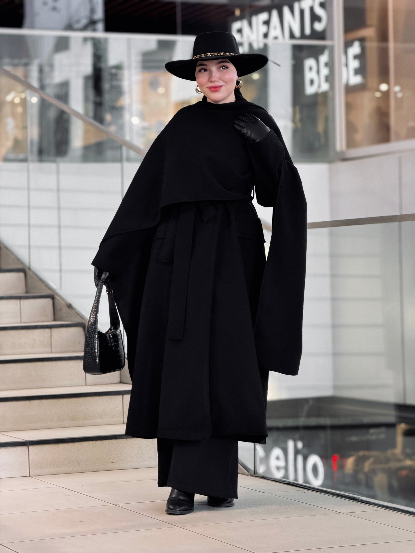 Aurore black manteau & châle en cachemire