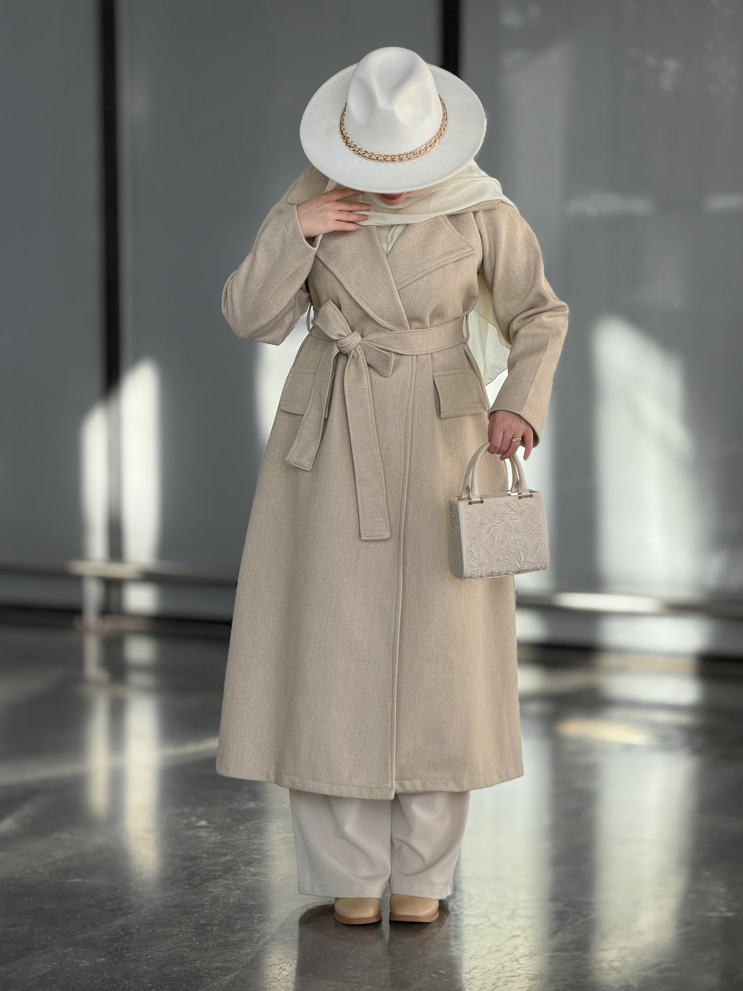 Aurore camel manteau & châle en cachemire