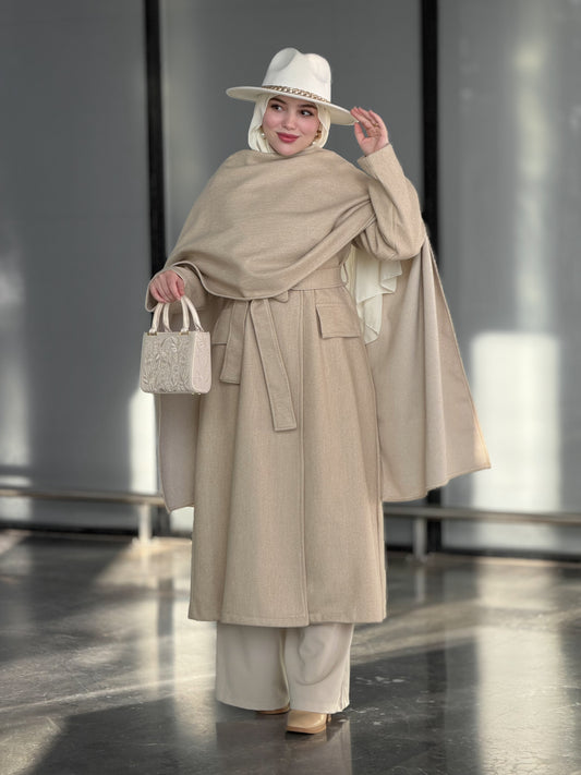 Aurore camel manteau & châle en cachemire