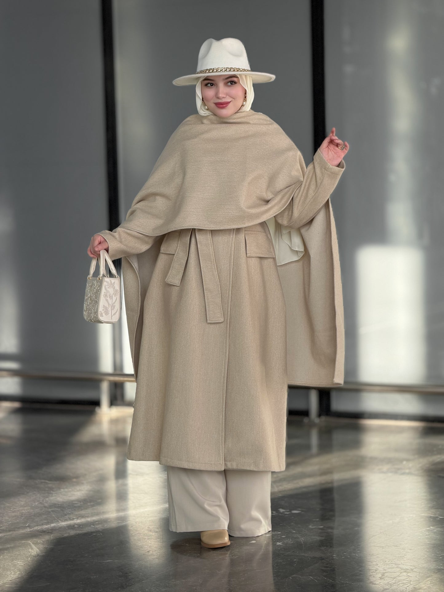 Aurore camel manteau & châle en cachemire