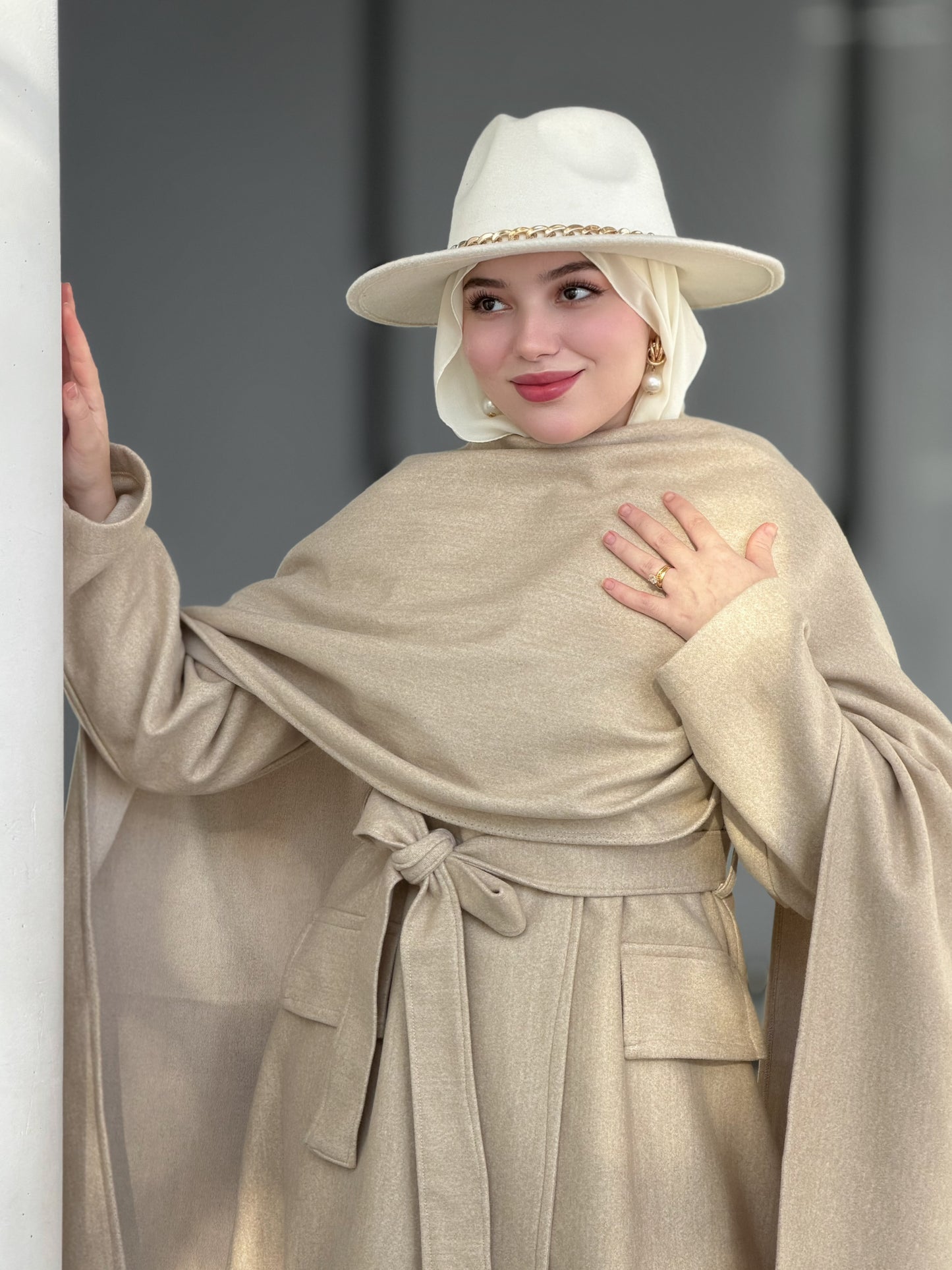 Aurore camel manteau & châle en cachemire