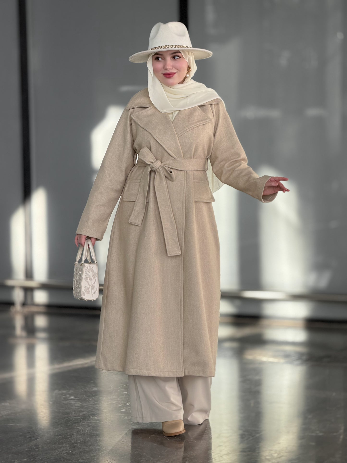 Aurore camel manteau & châle en cachemire