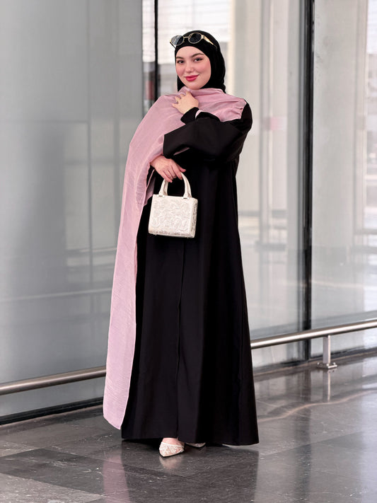 Abaya pink écharpe organza premimum Ramadab Aïd🩷